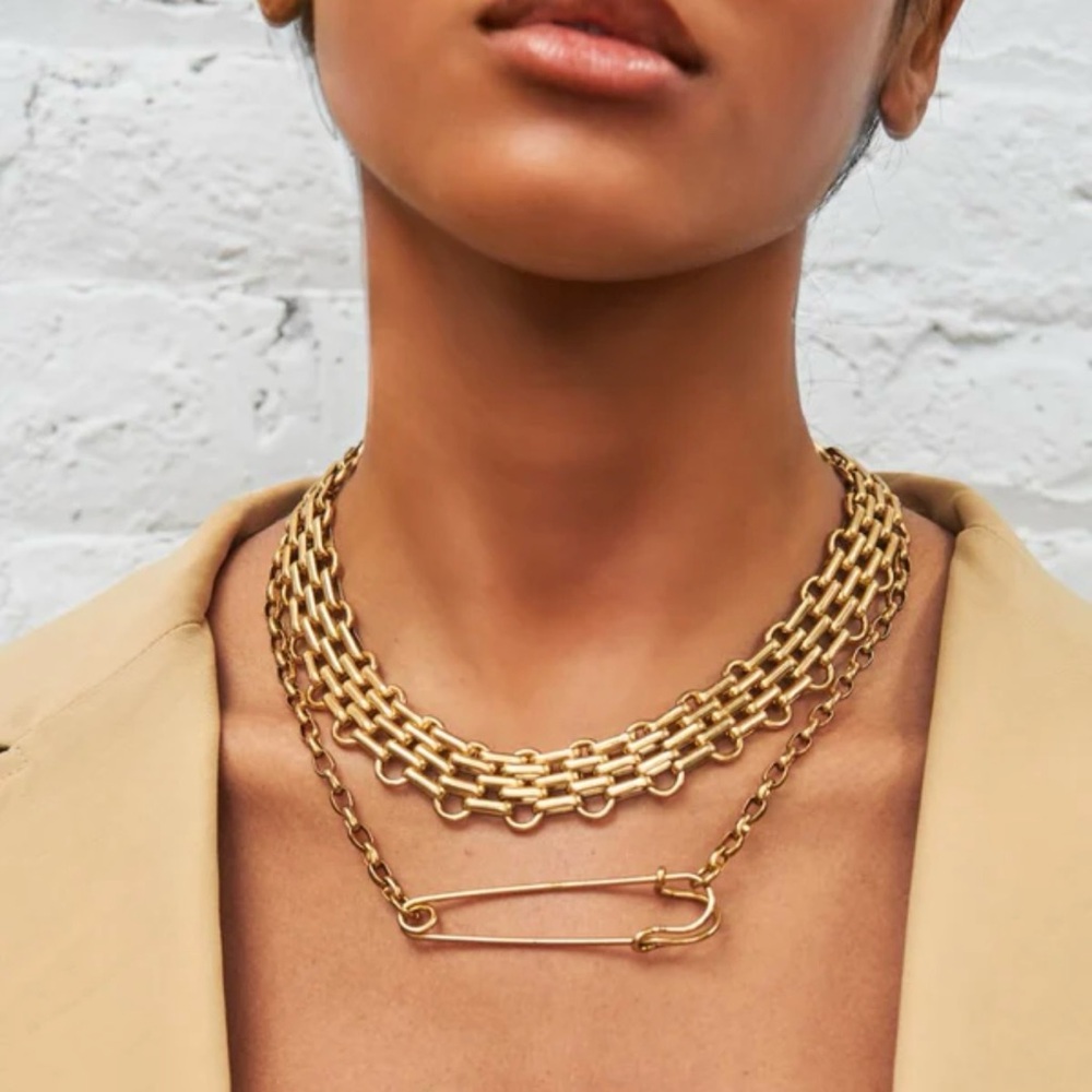 Gold plated safety pin necklace